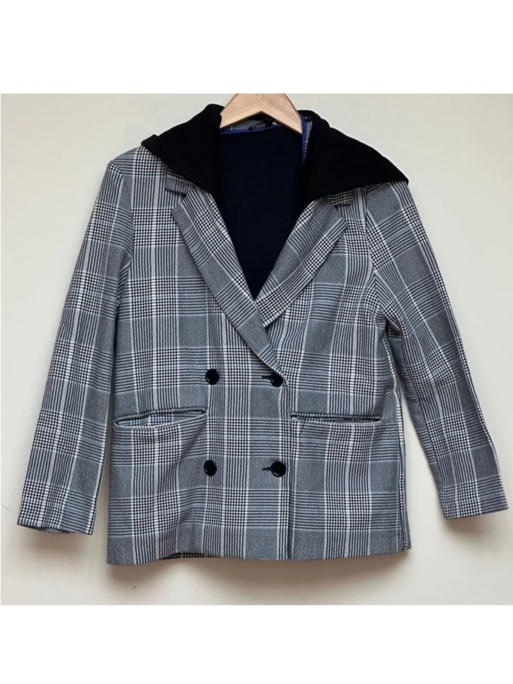 Zara TRF Plaid Double Breasted Blazer Gray Check Small-Medium